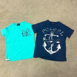 Lot of 2 Boys Polo Ralph Lauren Blue Short Sleeve Tees Shirts T-shirt 4 4T VGUC